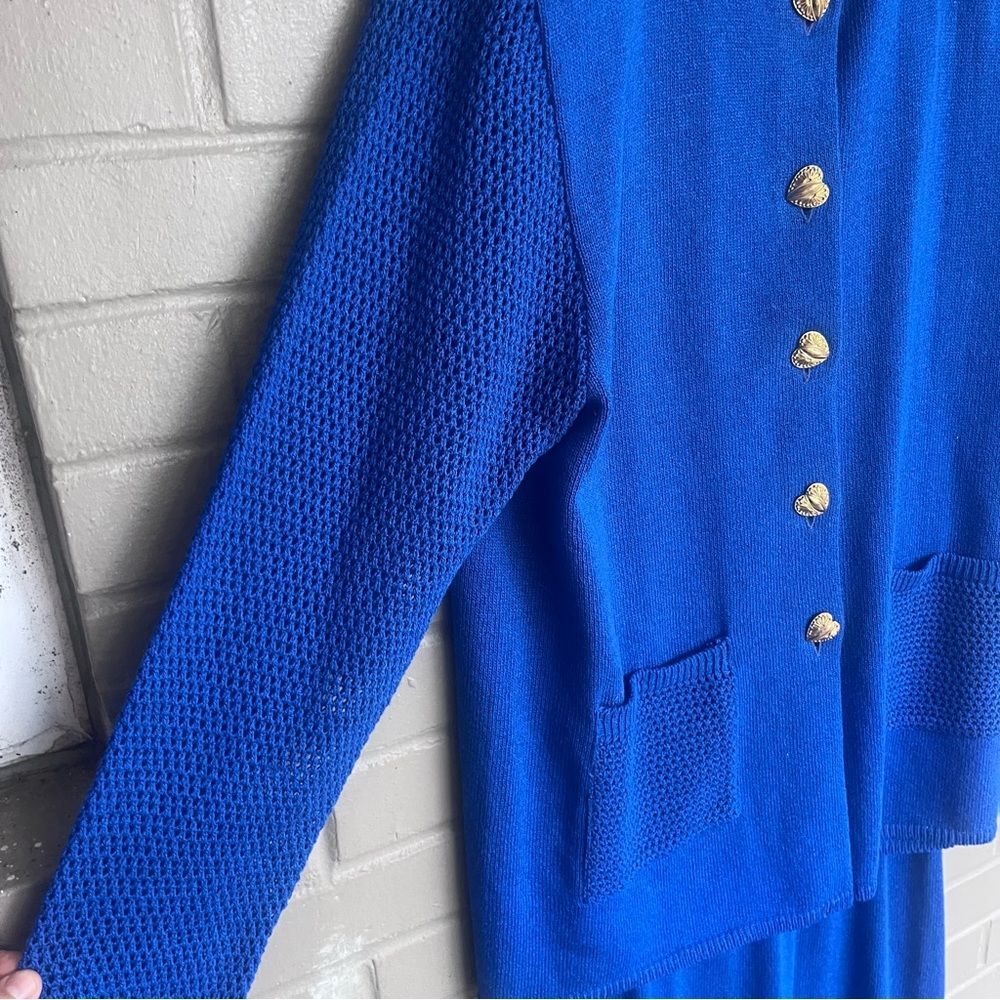 Vintage Blue Sweater Suit with Gold Heart Buttons 12 - Picture 4 of 11